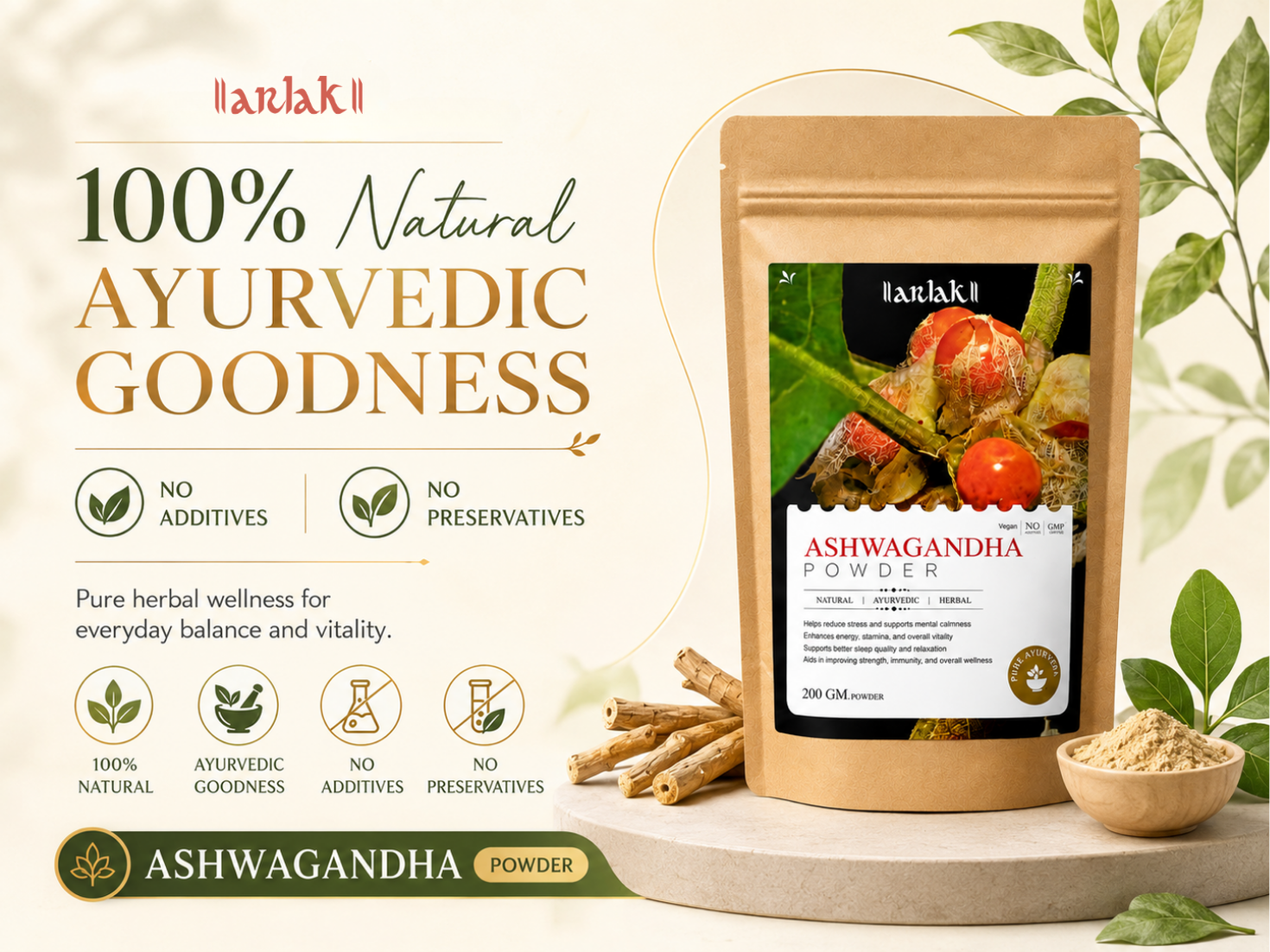 Arlak Ashwagandha Powder — Nature's Trusted Adaptogen for Calm, Strength, and Restful Sleep - Image 2