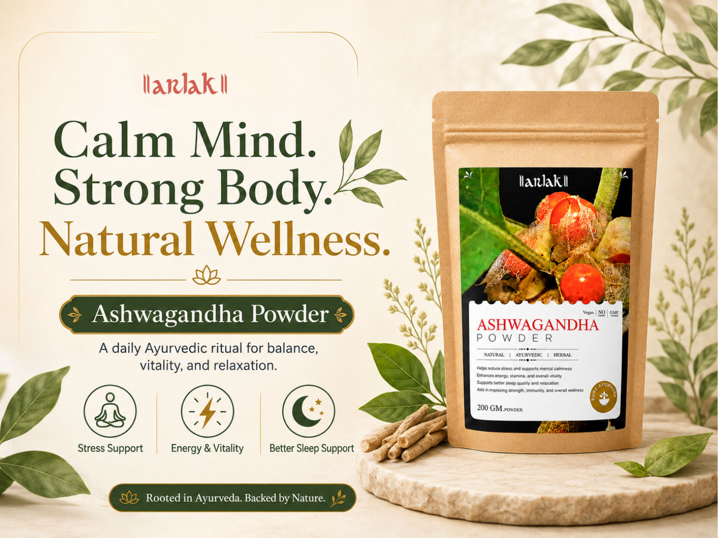 Arlak Ashwagandha Powder — Nature's Trusted Adaptogen for Calm, Strength, and Restful Sleep - Image 3