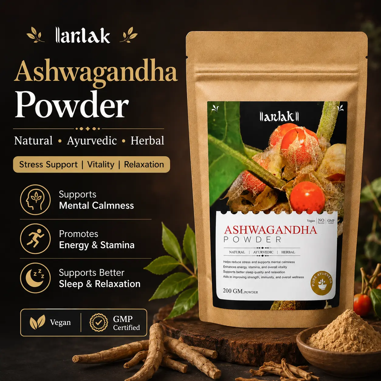 Arlak Ashwagandha Powder — Nature's Trusted Adaptogen for Calm, Strength, and Restful Sleep - Image 3